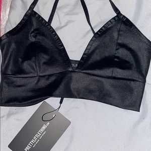 Pretty little thing satin/leather top